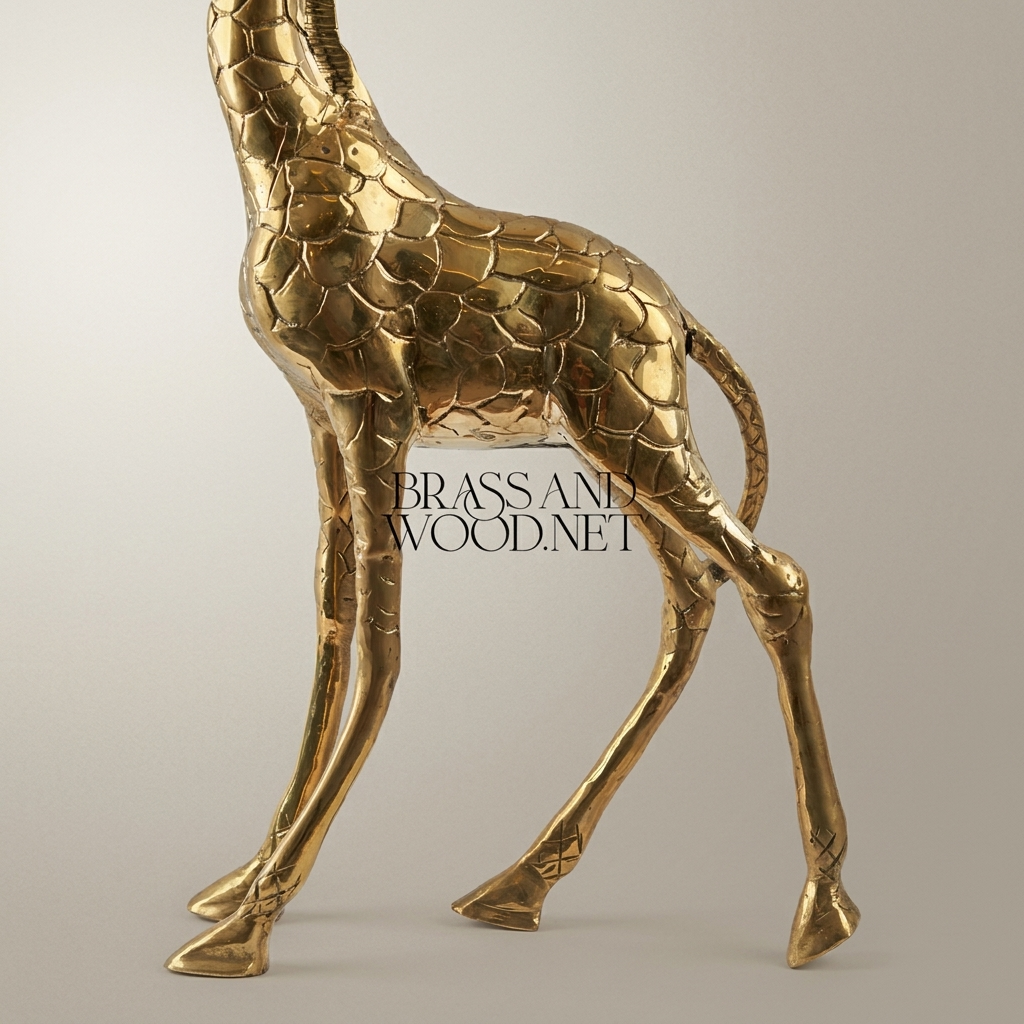 Polished Metal Giraffe Sculpture - Full-Body Walking Pose — Antique Gold