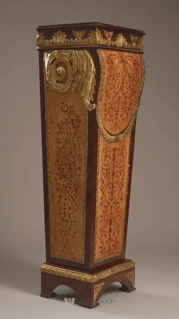 Napoleon III Marquetry Display Pedestal with Gilt Bronze Mounts — reel