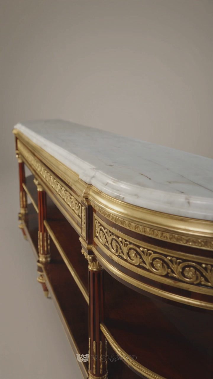 Classic Wooden TV Console with Marble Top - Brass & Wood product video