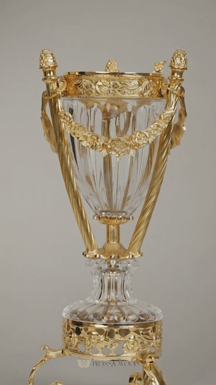 Classical Crystal & Brass Incense Burner - Fluted Urn with Ornate Stand — reel