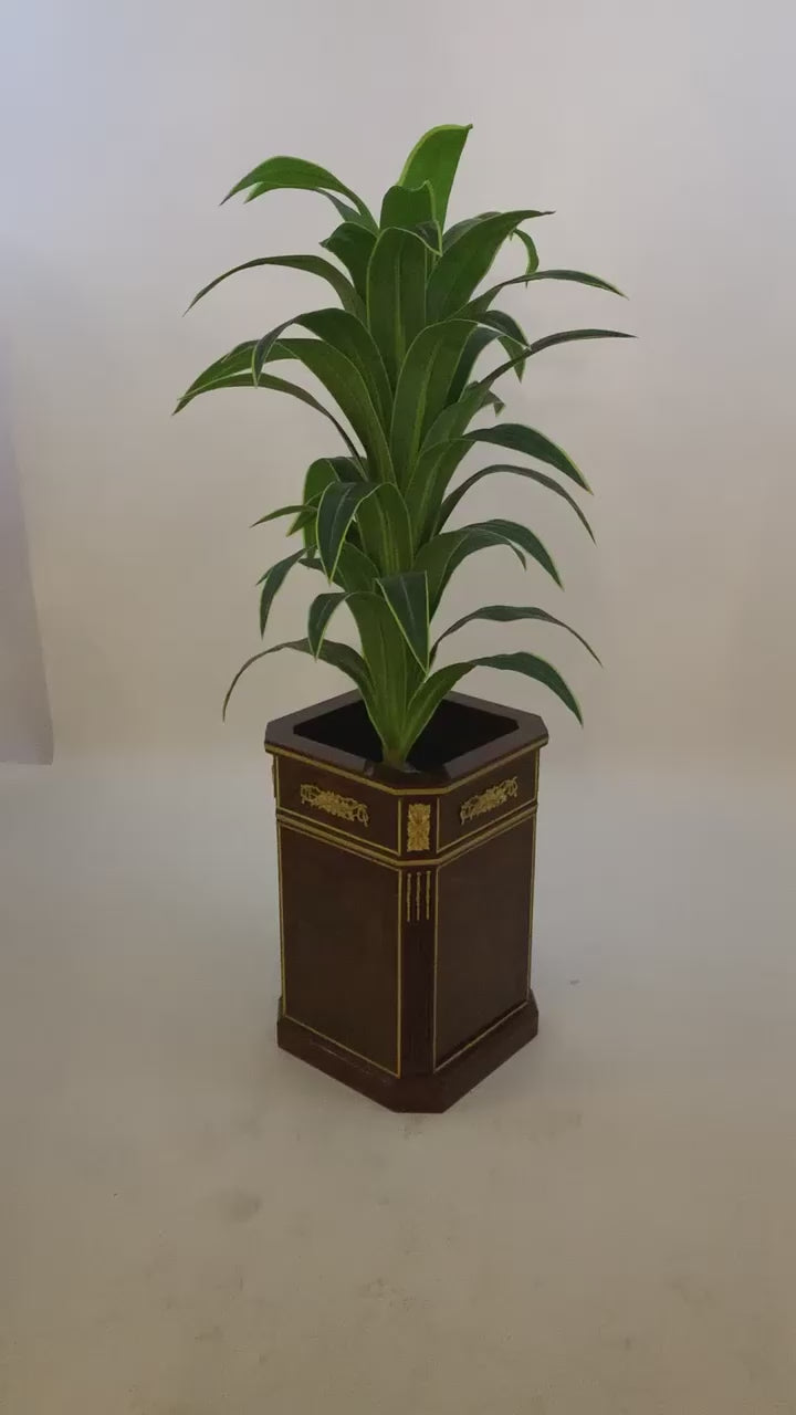 Wooden Planter Cachepot - Plain Brown - 40 cm - Antique Brass