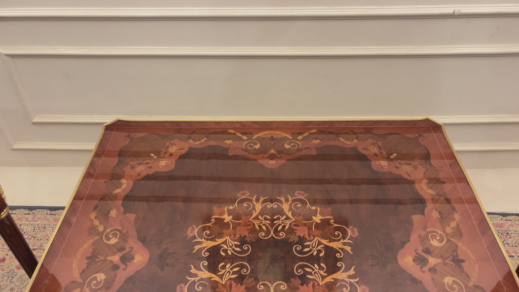Louis XVI Sunburst Marquetry & Brass Gallery Table Set