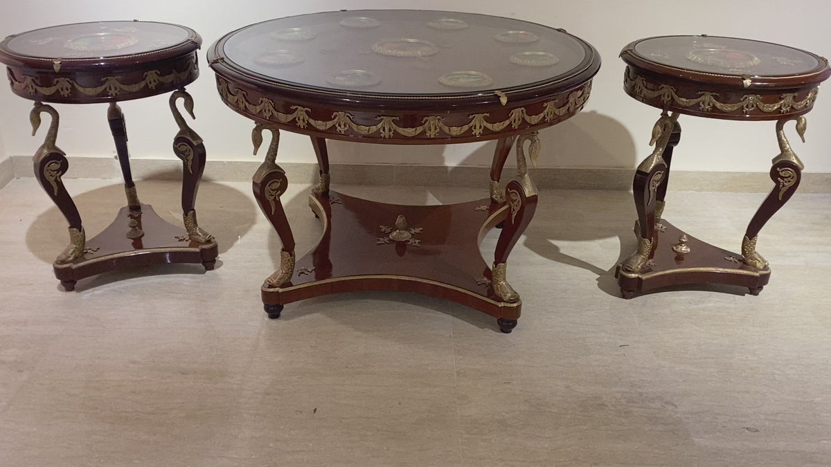 Empire Swan-Leg Mahogany & Gilt Bronze Table Set