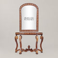 Régence Demi-Lune Console Table with Arched Mirror Carved Acanthus Gilded Egg-and-Dart Cream Marble Top Main View | Brass & Wood