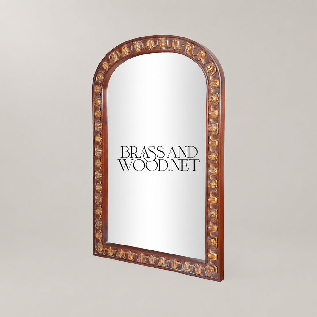Régence Demi-Lune Console Table with Arched Mirror Carved Acanthus Gilded Egg-and-Dart Cream Marble Top View 8 | Brass & Wood