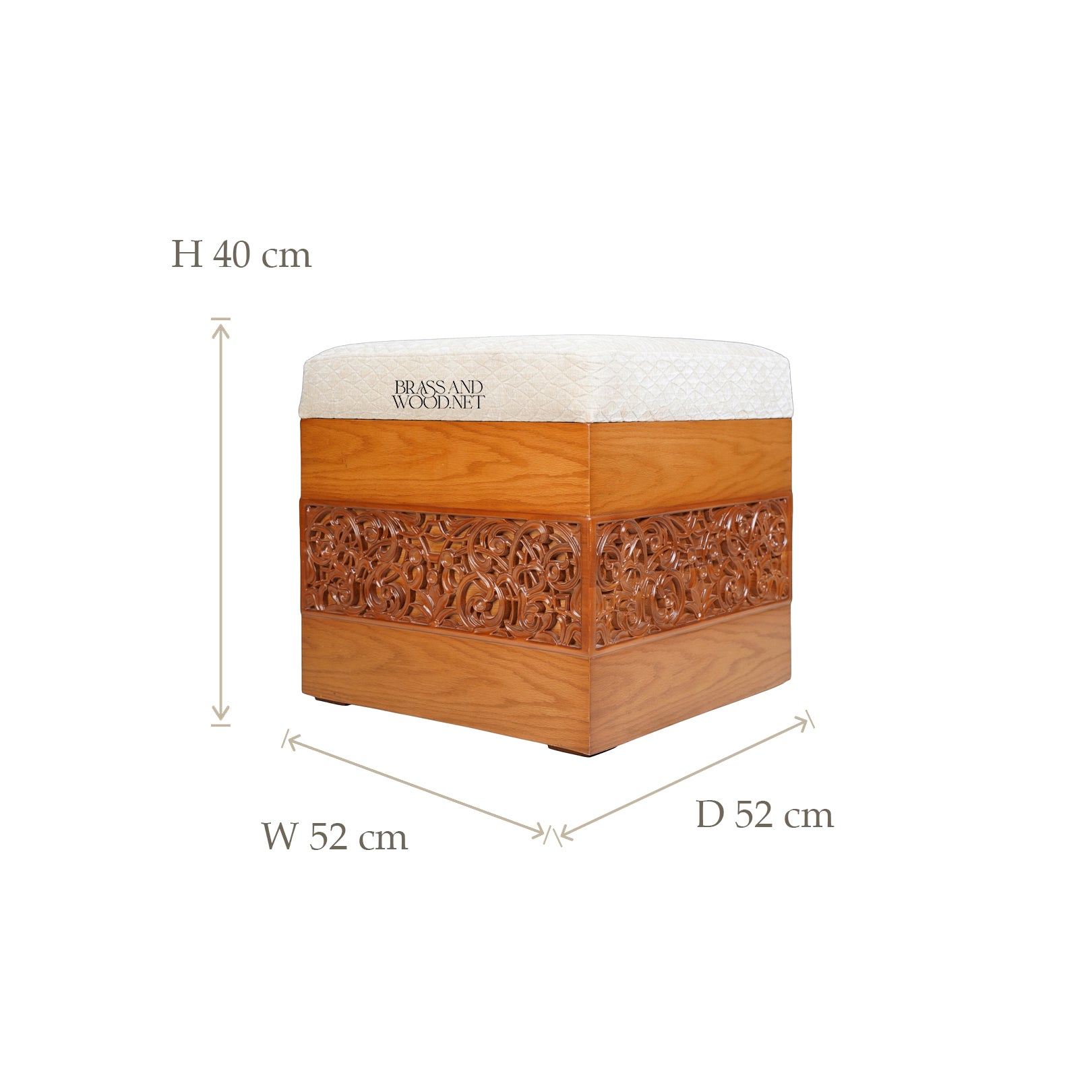 Renaissance Revival Hand-Carved Solid Wood Ottoman - Interlaced Acanthus Scroll Frieze