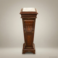 Renaissance Revival Marquetry Display Pedestal with Marble Top & Brass Mounts