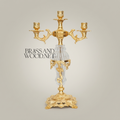 Rococo 3-Arm Candelabra with Faceted Crystal Column & Scrollwork Base — Gold