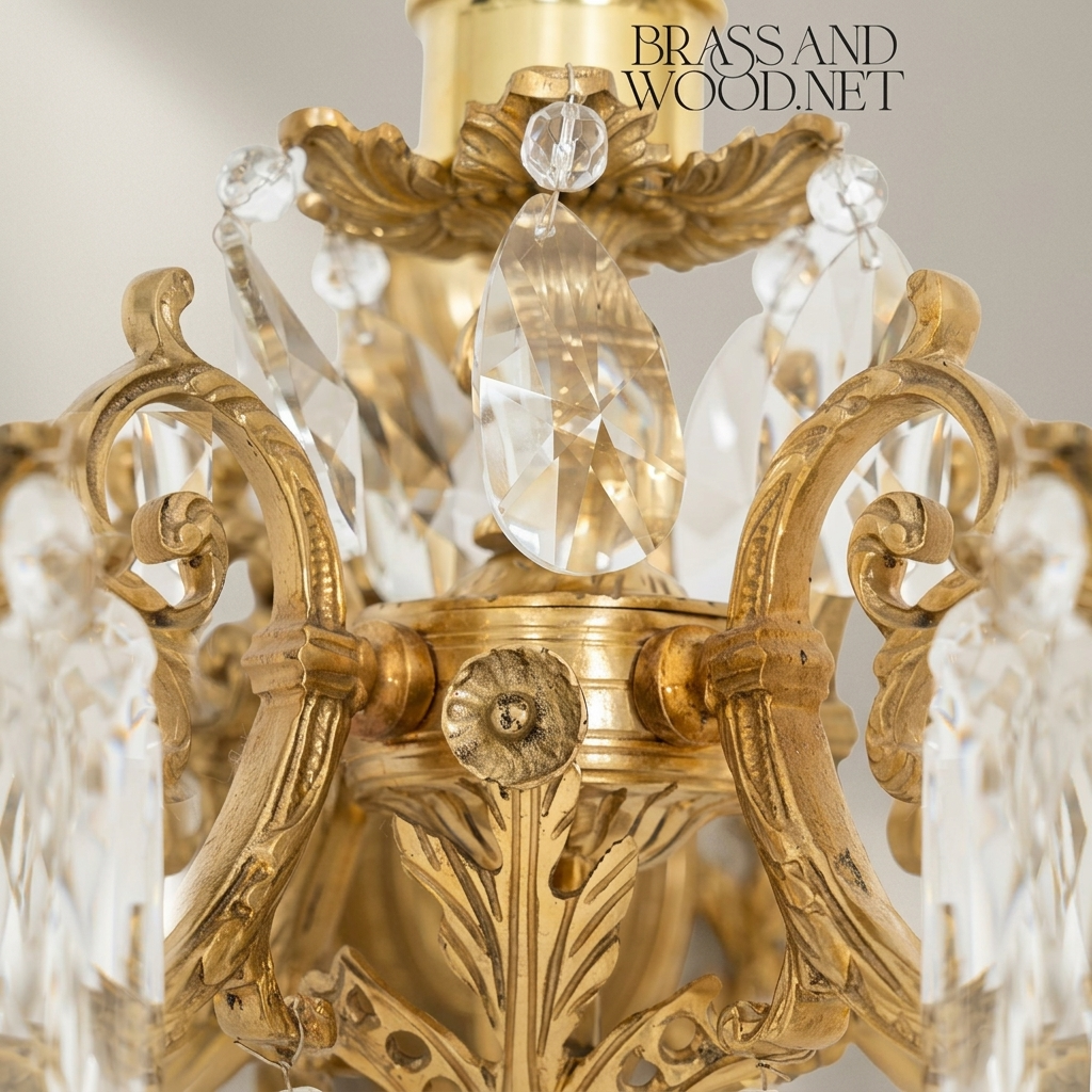 Rococo 5-Arm Wall Sconce with Crystal Drops & Hurricane Glass Shades — Antique Gold