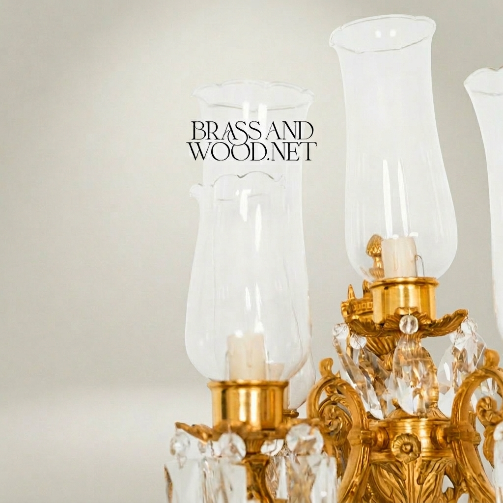 Rococo 5-Arm Wall Sconce with Crystal Drops & Hurricane Glass Shades
