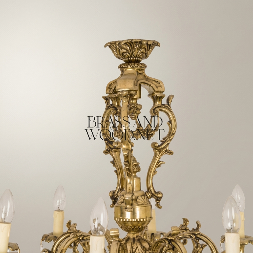 Rococo 8-Arm Brass Crystal Chandelier with Cascading Drops — Antique Gold