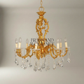 Rococo 8-Arm Brass Crystal Chandelier with Cascading Drops — Gold