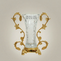 Rococo Acanthus Brass & Crystal Vase with Scrolled Foliate Stand — Gold