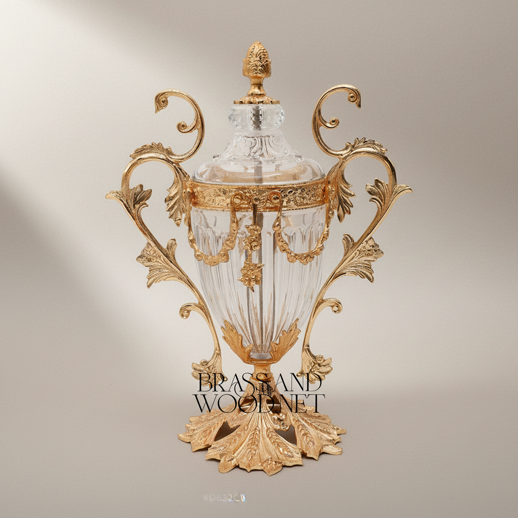 Rococo Acanthus Brass & Cut Crystal Vase and Centerpiece Bowl Set — Gold