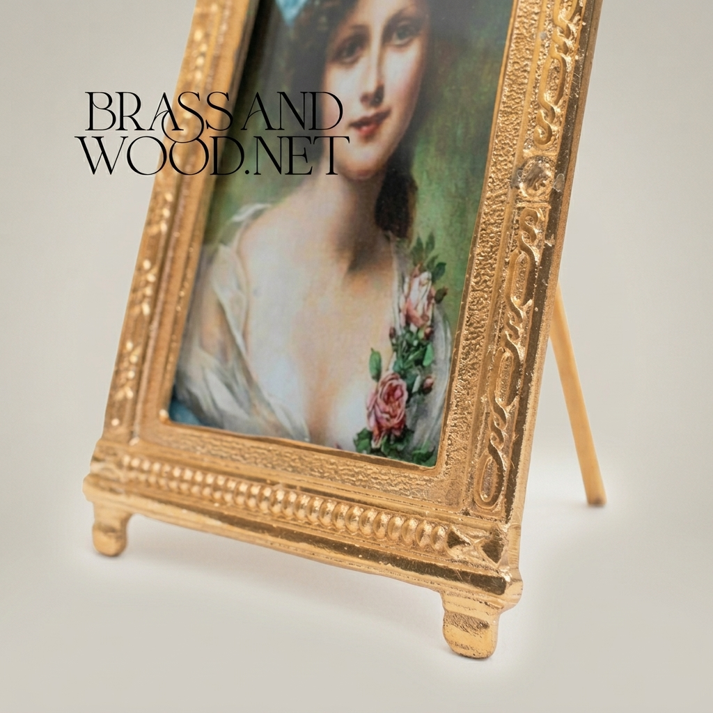 Rococo Arched Portrait Photo Frame with Easel Stand & Floral Crown Cartouche — Gold