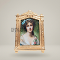Rococo Arched Portrait Photo Frame with Easel Stand & Floral Crown Cartouche — Gold