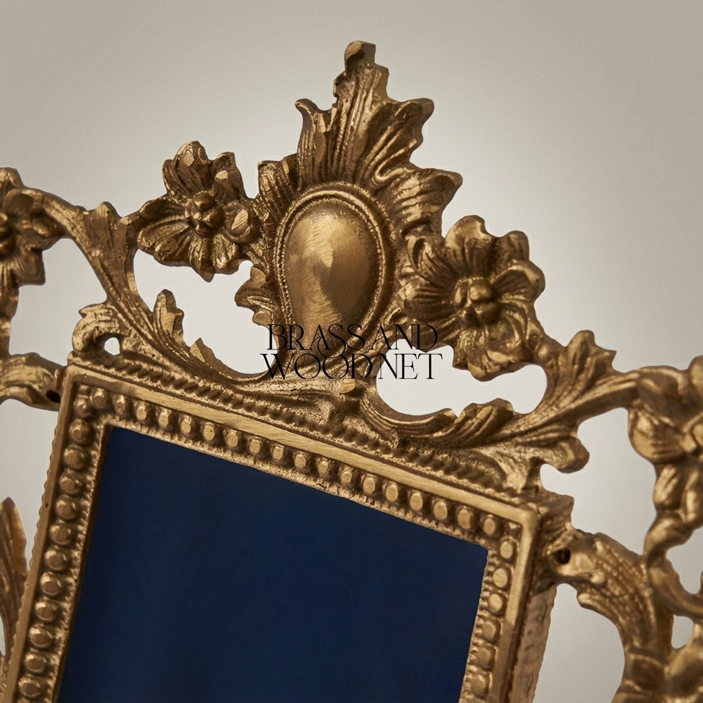 Rococo Baroque Cast Brass Freestanding Photo Frame - Open Acanthus Scroll Surround — Antique Gold