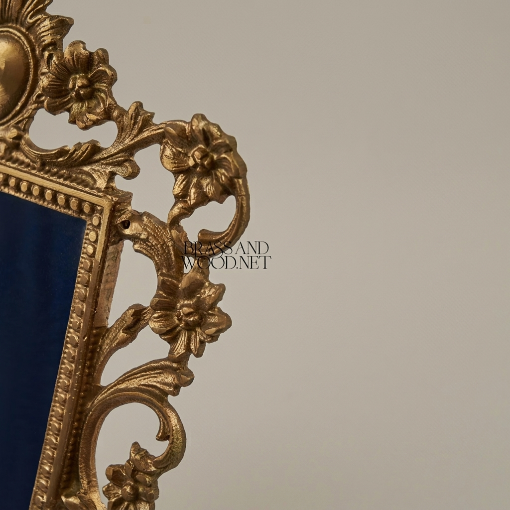 Rococo Baroque Cast Brass Freestanding Photo Frame - Open Acanthus Scroll Surround — Antique Gold