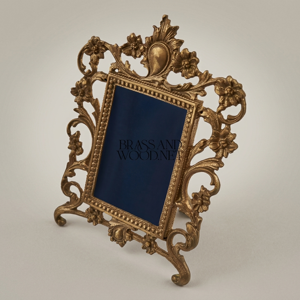 Rococo Baroque Cast Brass Freestanding Photo Frame - Open Acanthus Scroll Surround — Antique Gold