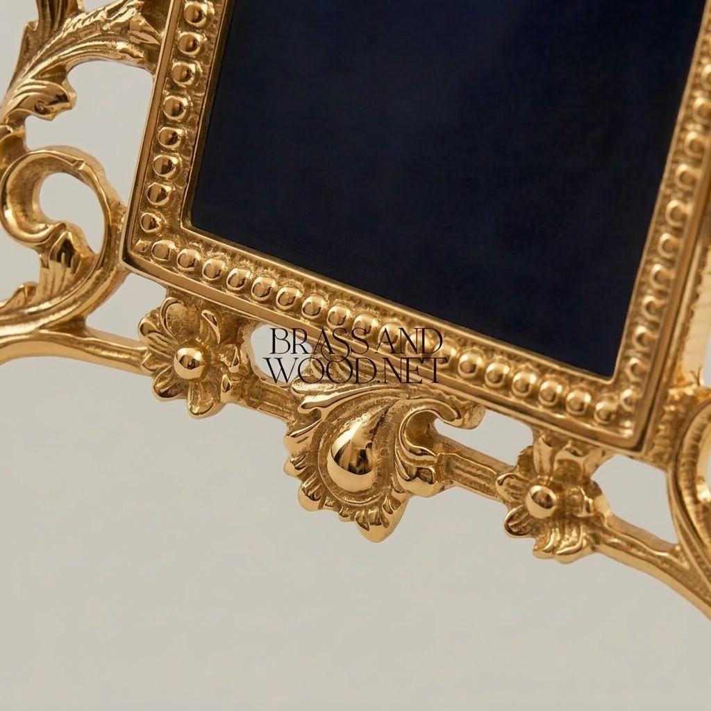 Rococo Baroque Cast Brass Freestanding Photo Frame - Open Acanthus Scroll Surround — Gold