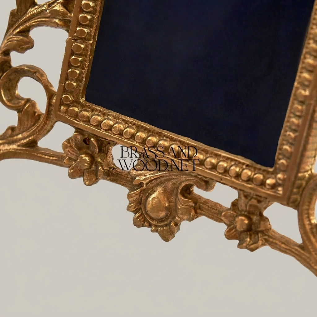 Rococo Baroque Cast Brass Freestanding Photo Frame - Open Acanthus Scroll Surround — Antique Gold
