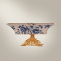 Rococo Blue Floral Ceramic Ashtray on Ornate Metal Pedestal Stand — Gold