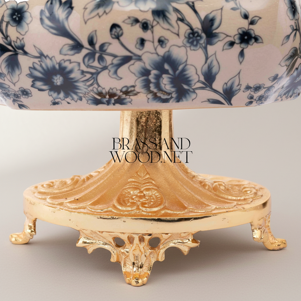 Rococo Blue Floral Porcelain Bonbonnière with Gilt Pheasant Finial — Gold