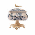 Rococo Blue Floral Porcelain Bonbonnière with Gilt Pheasant Finial