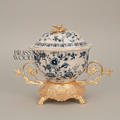 Rococo Blue Floral Porcelain Lidded Bonbonnière with Gilt Brass Stand — Gold