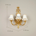 Rococo Brass 3-Arm Wall Sconce with Acanthus Scrollwork & Ivory Fabric Shades — Gold