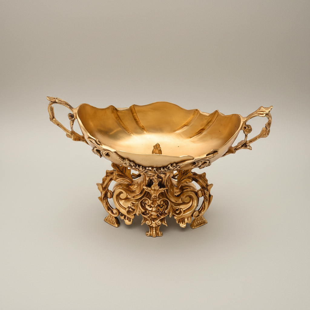Rococo Brass 3-Piece Candelabra & Centerpiece Bowl Set - Acanthus Scroll Foliage — Antique Gold