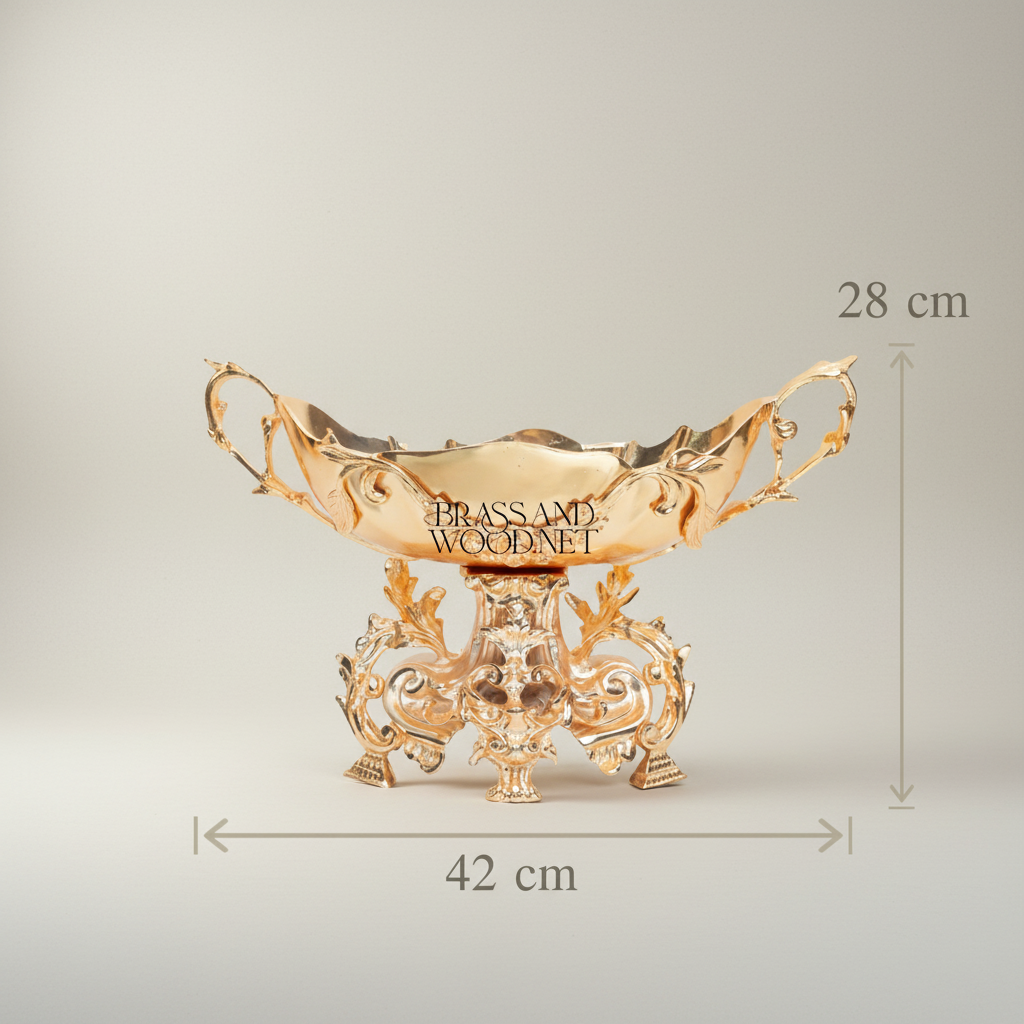 Rococo Brass 3-Piece Candelabra & Centerpiece Bowl Set - Acanthus Scroll Foliage