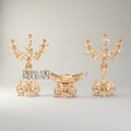 Rococo Brass 3-Piece Candelabra & Centerpiece Bowl Set - Acanthus Scroll Foliage — Gold