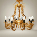 Rococo Brass 8-Arm Chandelier with Acanthus Scrollwork & Candelabra Arms — Gold