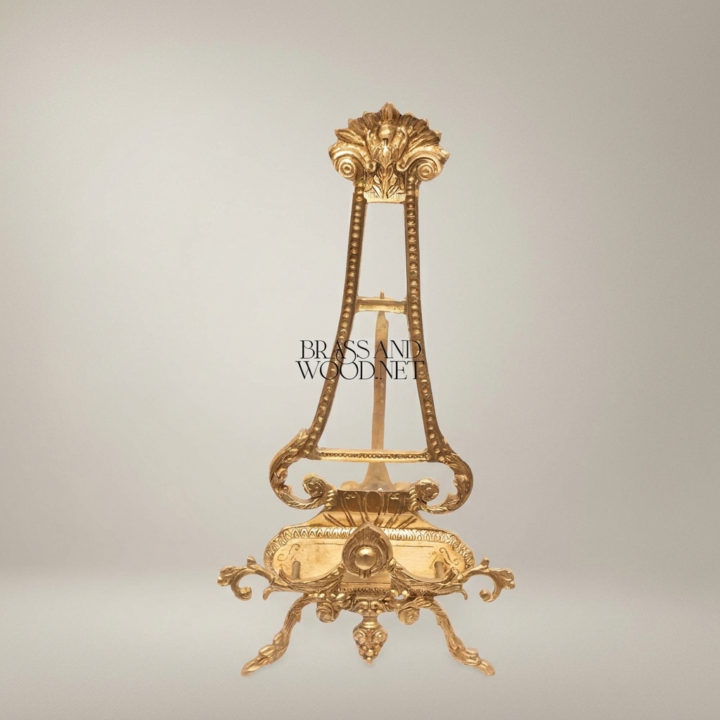 Rococo Brass Art Easel Stand with Acanthus Crown & Scroll Base