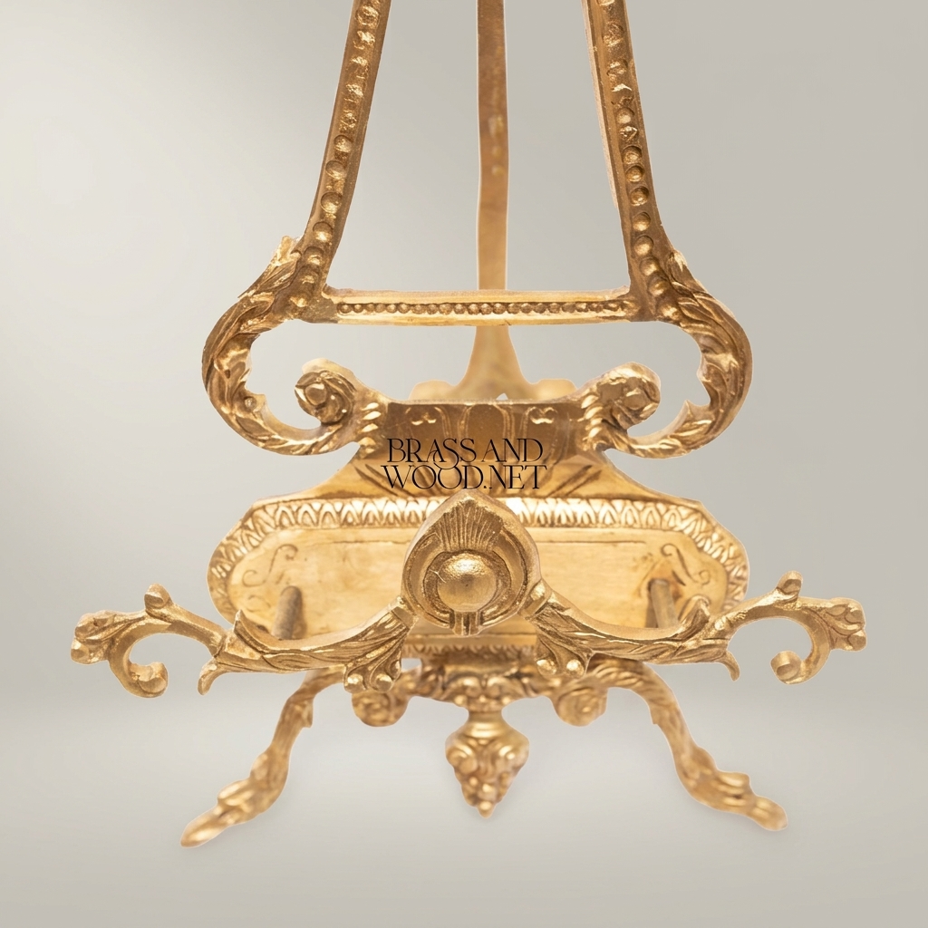 Rococo Brass Art Easel Stand with Acanthus Crown & Scroll Base