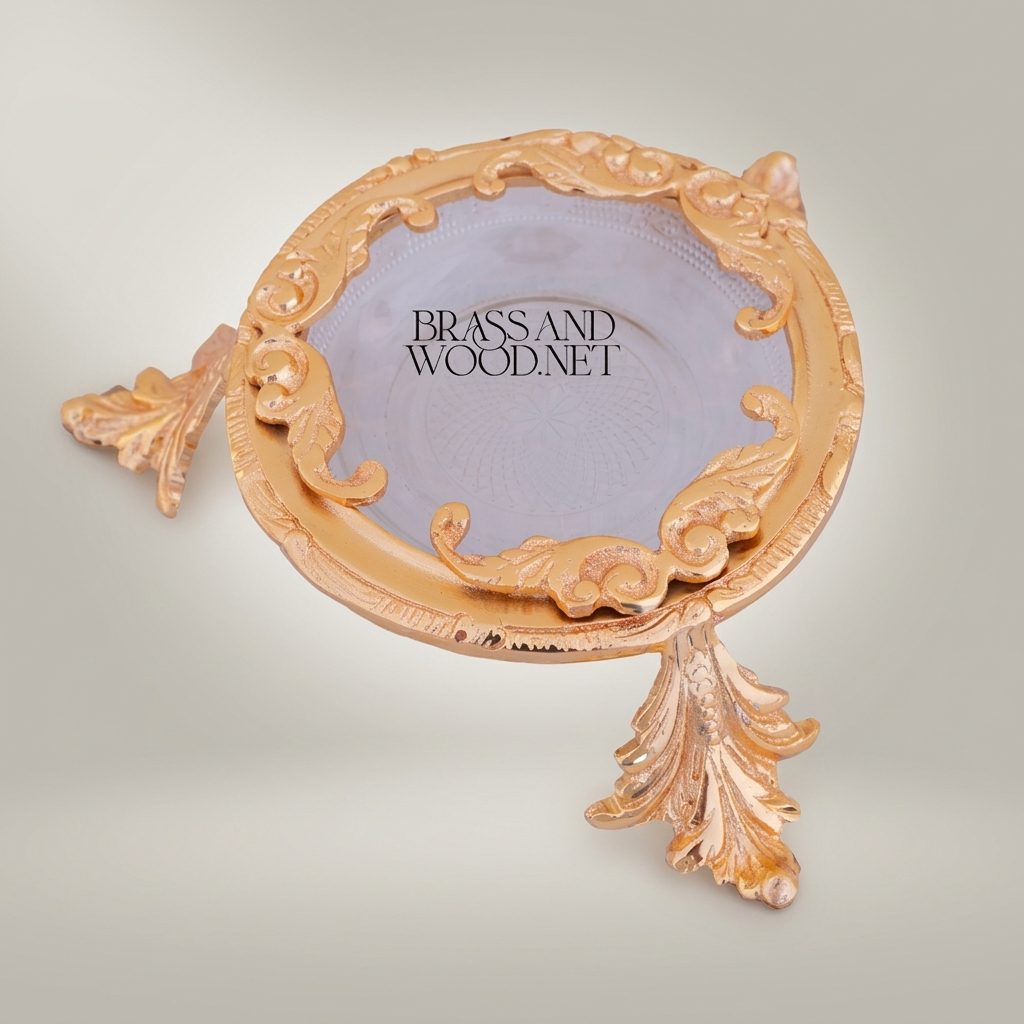 Rococo Brass Ashtray with Acanthus Frame & Ornate Leaf Feet