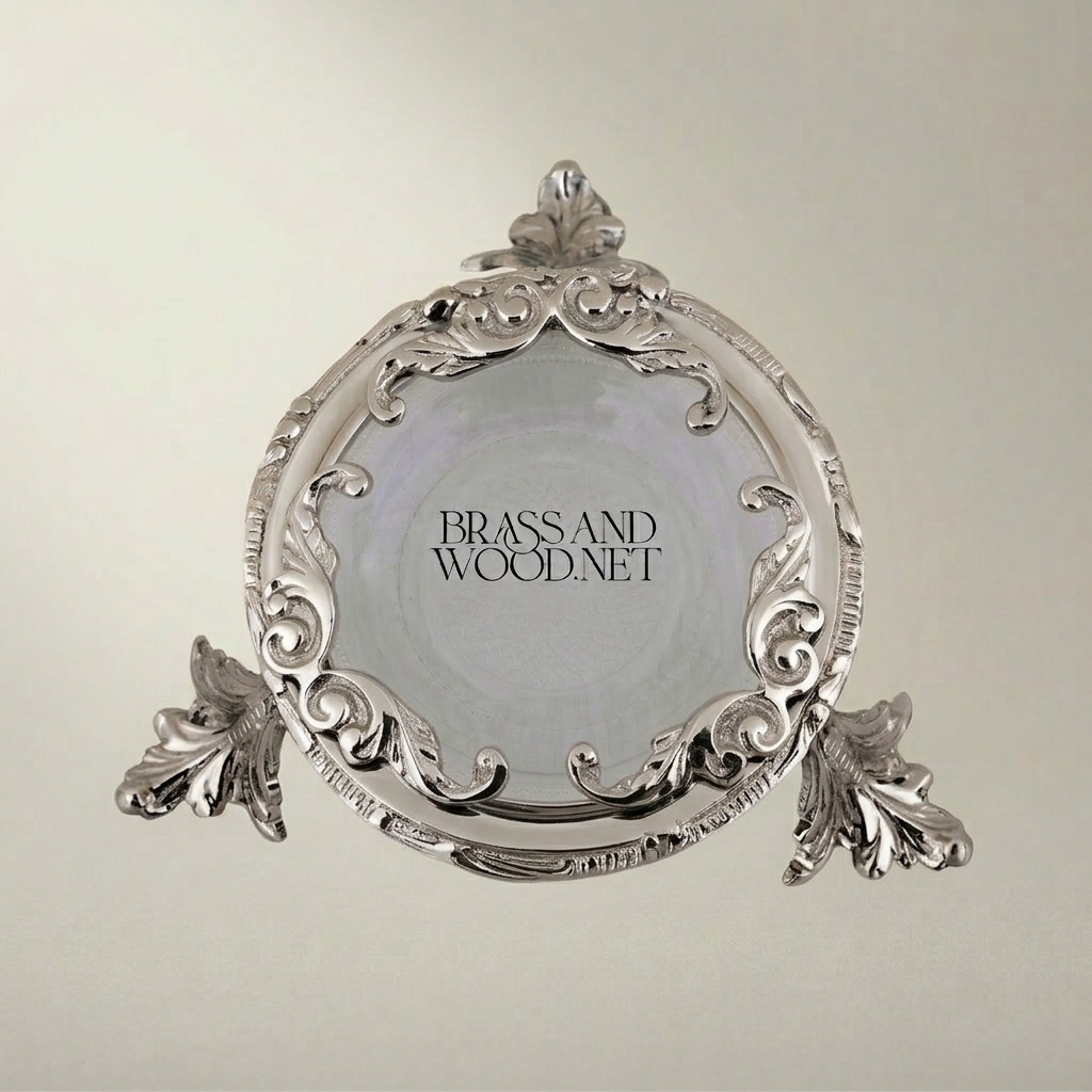 Rococo Brass Ashtray with Acanthus Frame & Ornate Leaf Feet — Silver