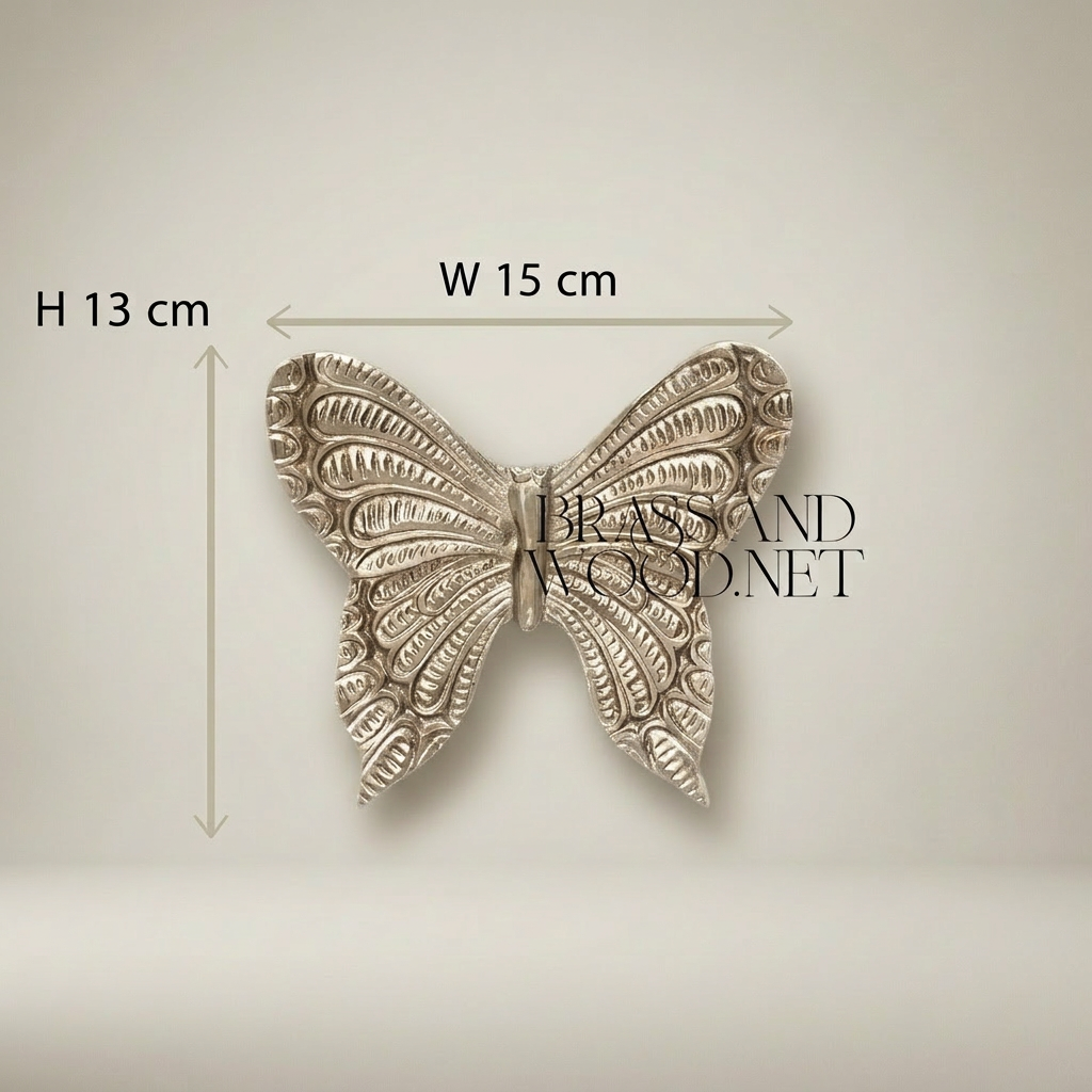Rococo Brass Butterfly Wall Hanging  - Intricately Engraved Wing Relief — Silver