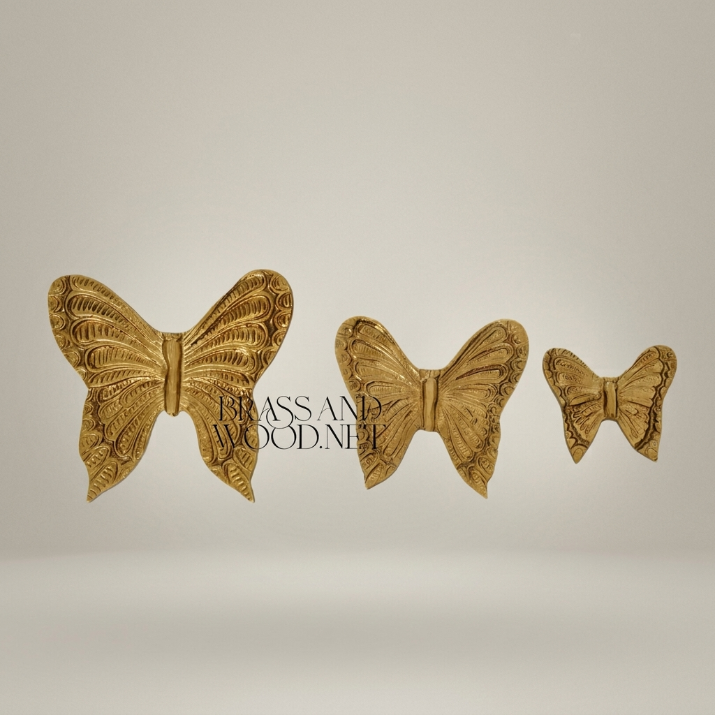 Rococo Brass Butterfly Wall Hanging  - Intricately Engraved Wing Relief — Antique Gold