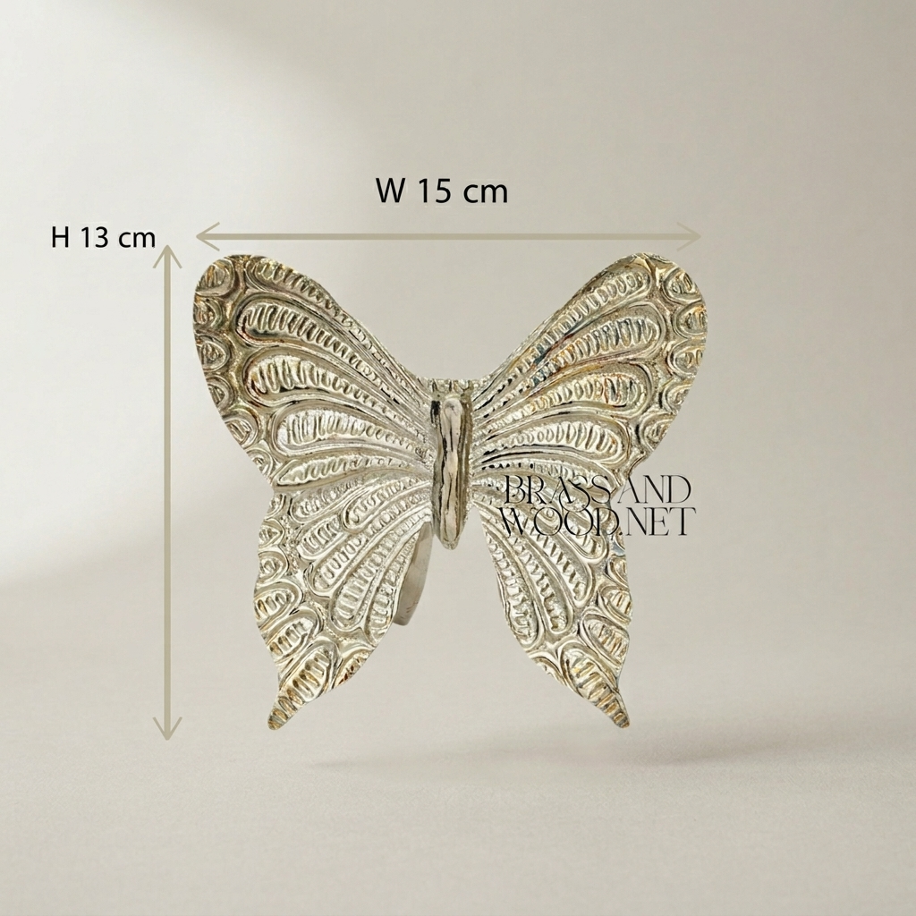 Rococo Brass Butterfly Wall Hook - Engraved Wing Detail — Silver