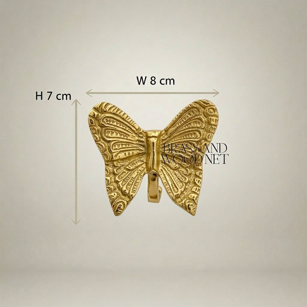 Rococo Brass Butterfly Wall Hook - Engraved Wing Detail