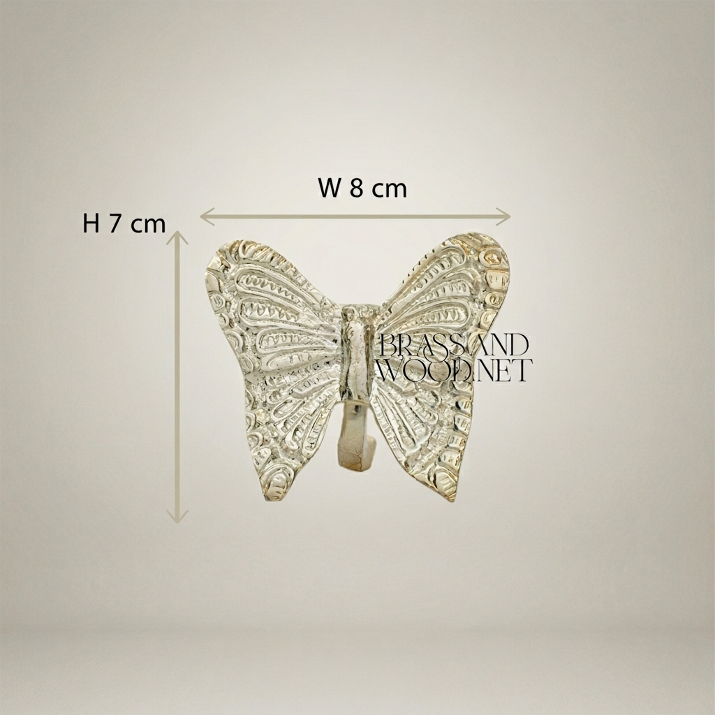 Rococo Brass Butterfly Wall Hook - Engraved Wing Detail — Silver