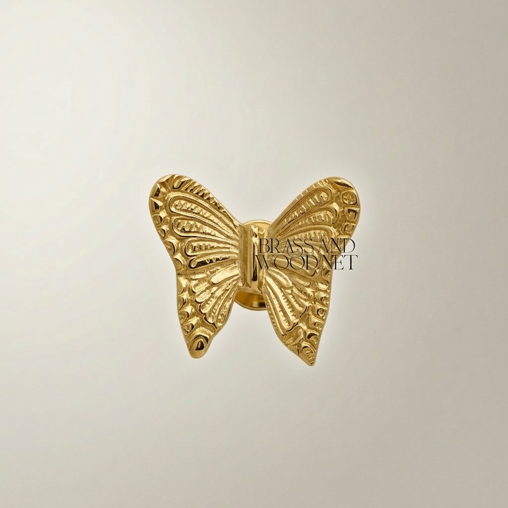 Rococo Brass Butterfly Wall Hook - Engraved Wing Detail — Gold