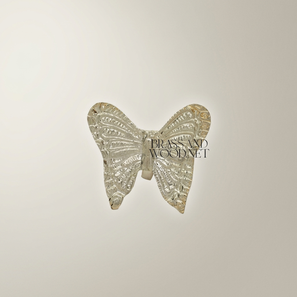 Rococo Brass Butterfly Wall Hook - Engraved Wing Detail — Silver