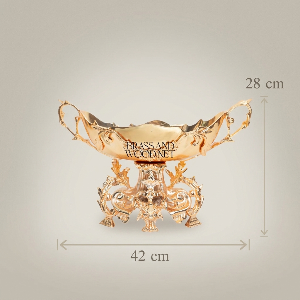 Rococo Brass Candy Dish - Dual-Handle Leaf-Scroll Pedestal Bowl