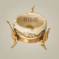 Rococo Brass & Ceramic Ashtray on Ornate Acanthus Four-Leg Stand — Gold