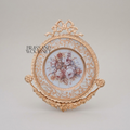 Rococo Brass & Ceramic Decorative Wall Plate - Floral Bouquet with Ribbon Crown — Gold