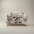 Rococo Brass & Ceramic Tissue Box - Blue Floral Toile with Swag & Bird Finials — Silver