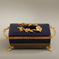 Rococo Brass & Ceramic Tissue Box - Navy Blue Floral Wreath Lid — Gold